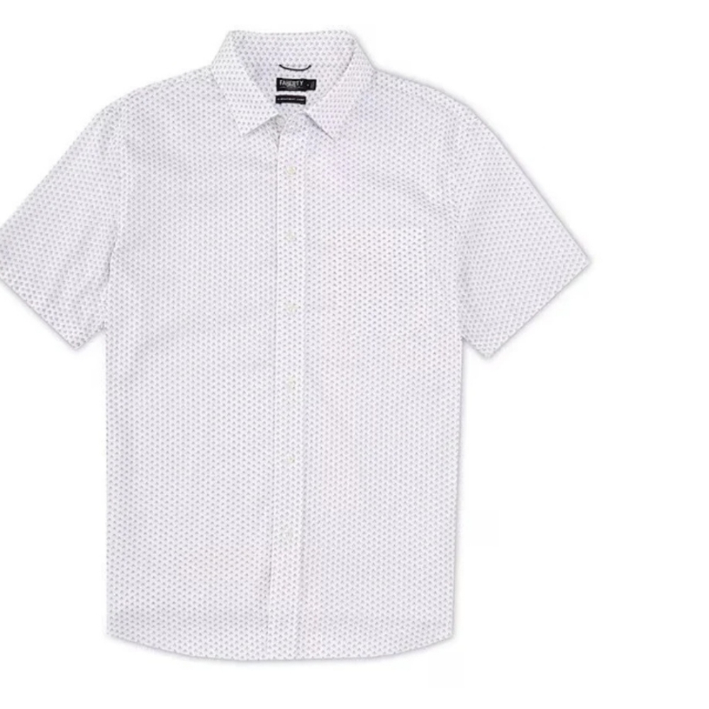 FAHERTY Movement Short Sleeve Shirt- Cream Blue Clover